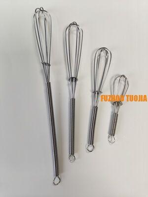 Stainless steel mini mixing whisk for baking. Stirring rod. Home use for whipping cream and beating egg whites. Manual egg whisk set of 4 pieces.