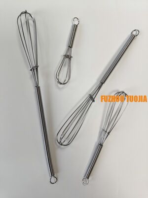 Stainless steel mini mixing whisk for baking. Stirring rod. Home use for whipping cream and beating egg whites. Manual egg whisk set of 4 pieces.