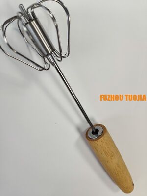 Solid wood handle  Handheld semi-automatic egg beater baking tool - stainless steel egg mixer for cream whipping - household use