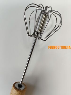 Solid wood handle  Handheld semi-automatic egg beater baking tool - stainless steel egg mixer for cream whipping - household use