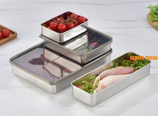 Stainless Steel Fresh-Keeping Box with Lid, Square Tray, Refrigerator Storage Container, Steamed Fish & Grilled Fish Plate, Barbecue & Cold Dish Plate
