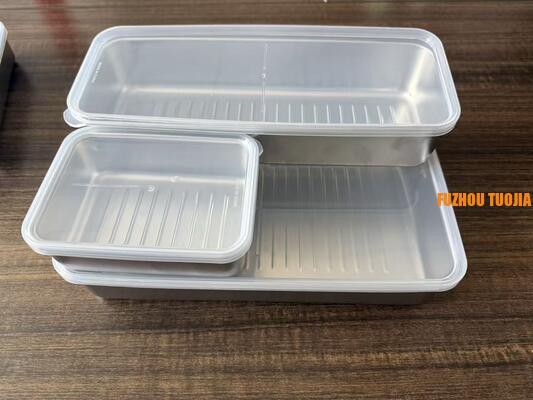 Stainless Steel Fresh-Keeping Box with Lid, Square Tray, Refrigerator Storage Container, Steamed Fish & Grilled Fish Plate, Barbecue & Cold Dish Plate