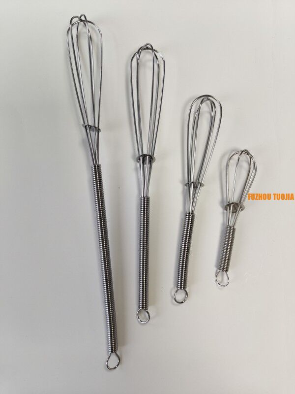Stainless steel mini mixing whisk for baking. Stirring rod. Home use for whipping cream and beating egg whites. Manual egg whisk set of 4 pieces.