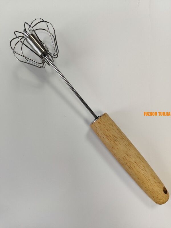 Solid wood handle  Handheld semi-automatic egg beater baking tool - stainless steel egg mixer for cream whipping - household use